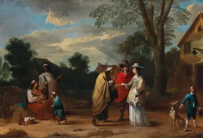 An Elegant Couple Meeting A Fortune Teller av David Teniers The Younger