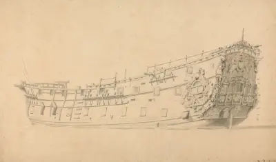 En engelsk örlogsmann, akterifrån av Willem van de Velde the Younger