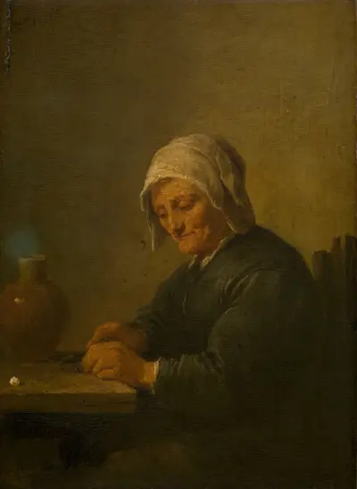 En gammal kvinna som skär tobak av David Teniers The Younger