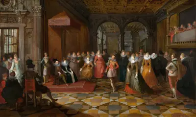Ballroom Scene at a Court in Brussels av Frans Francken the Younger