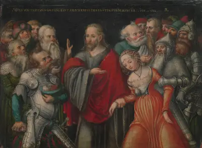 Christ and the Adulteress av Lucas Cranach the Younger