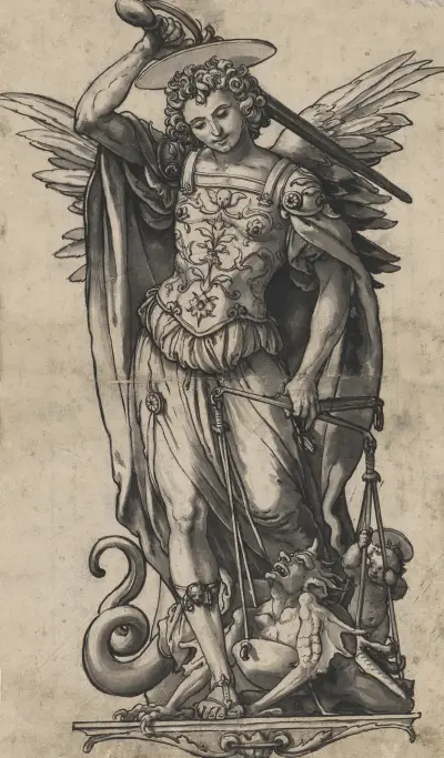 Der Erzengel Michael als Seelenwäger av Hans Holbein The Younger