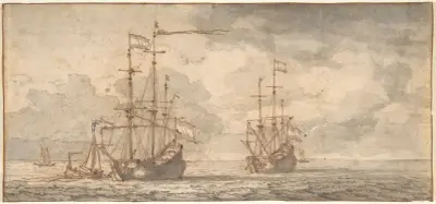 Holländska skepp till ankars av Willem van de Velde the Younger