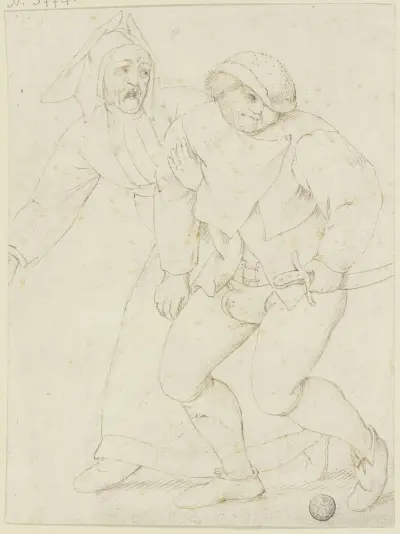 Eine alte Frau führt einen betrunkenen Bauer av Pieter Brueghel The Younger