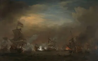 Encounter during the Battle of Kijkduin av Willem van de Velde the Younger