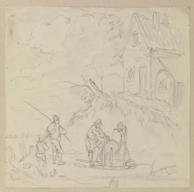 Fischer mit Diener und ein Mann mit einer Scherenschleifmaschine von David Teniers The Younger