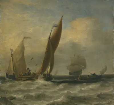 Fiskebåtar till havs av Willem van de Velde the Younger