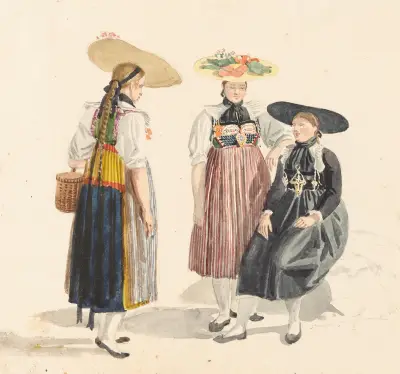 Grupp av tre bondkvinnor från kantonen Zug av Gabriel Lory the Younger