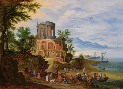 Landscape With Ruins Animated With Figures av Jan Brueghel the Younger