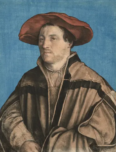 Portrait of a man in a red beret av Hans Holbein The Younger