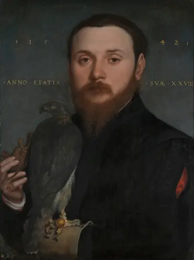 Portrait of a Nobleman with a Hawk av Hans Holbein The Younger