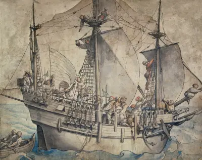 Ship with Revelling Sailors, Lansquenets and a Sutleress av Hans Holbein The Younger