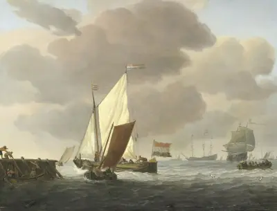 Skepp nära kusten i blåsigt väder av Willem van de Velde the Younger