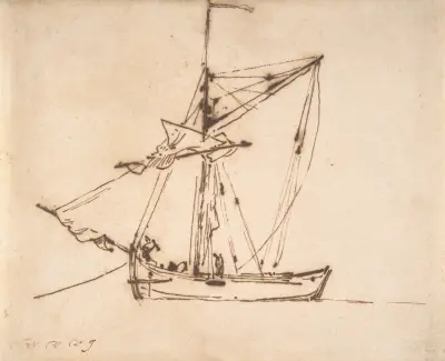 Skiss av en segelbåt av Willem van de Velde the Younger