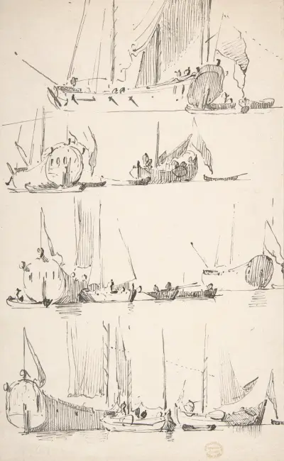 Studier av skepp och båtar av Willem van de Velde the Younger