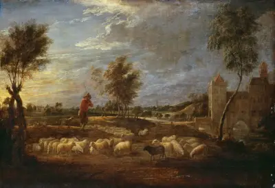 Sunset Landscape with a Shepherd and his Flock av David Teniers The Younger