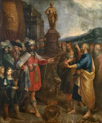The Emperor Diocletian shows the Statue of Asclepius av Frans Francken the Younger