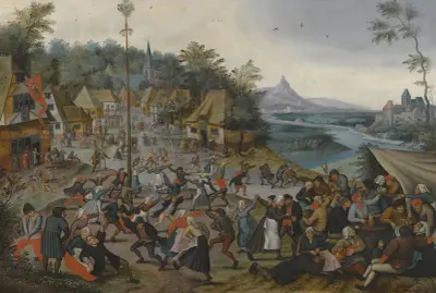 Die Kirmes des Heiligen Georg mit dem Tanz um den Maibaum von Pieter Brueghel The Younger