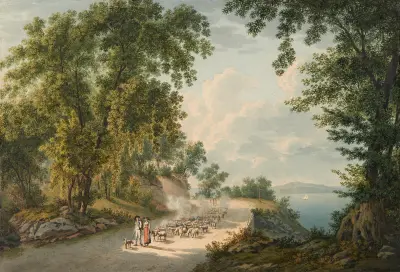 Sjölandskap med fårflock av Gabriel Lory the Younger