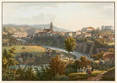 Vy av staden Fribourg, sedd från promenaden Palatinat av Gabriel Lory the Younger