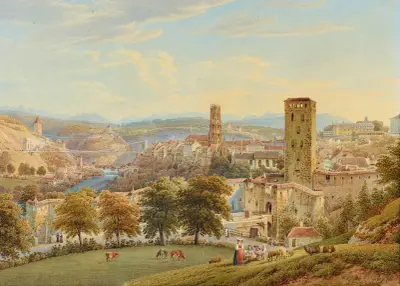 Vy av staden Fribourg av Gabriel Lory the Younger