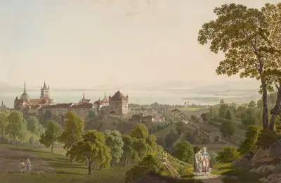 Utsikt över Lausanne och västra änden av Genèvesjön av Gabriel Lory the Younger