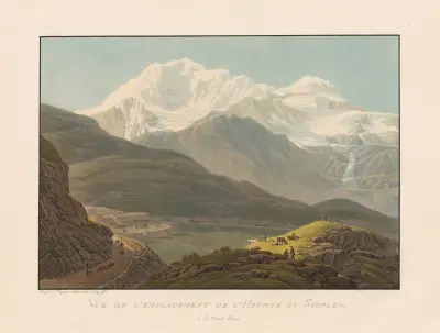 Vy över platsen för Hospice du Simplon och Mont Rosa av Gabriel Lory the Younger