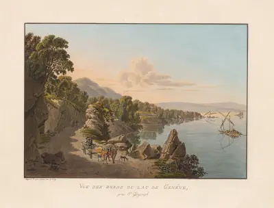 Vy från stranden av Genèvesjön, nära St. Gingolph av Gabriel Lory the Younger