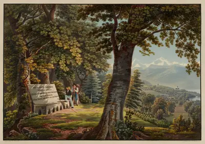 Vy från den lilla skogen Bächihölzli nära Thun av Gabriel Lory the Younger