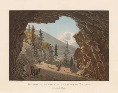 Vue prise de la sortie de la Galerie de Schalbet, du côté de l’Italie av Gabriel Lory the Younger