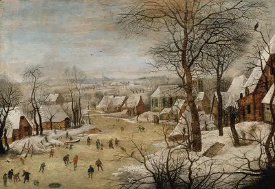 Winterlandschaft mit Schlittschuhläufern und einer Vogelfalle von Pieter Brueghel The Younger
