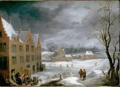 Vinterlandskap med en man som slaktar en gris av David Teniers The Younger