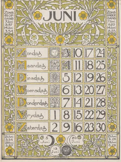 Kalendářní list červen 1900, Theo Nieuwenhuis
