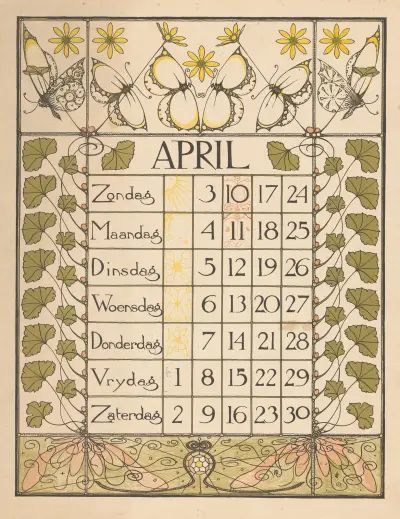 Kalenderblad voor april 1898 av Theo Nieuwenhuis