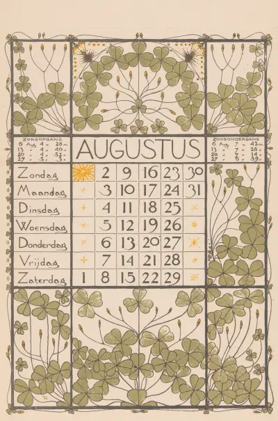 Kalendářní list na srpen 1896, Theo Nieuwenhuis