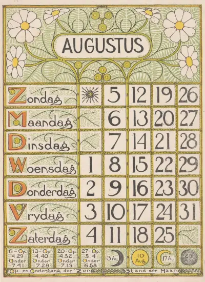 Kalendářní list na srpen 1900, Theo Nieuwenhuis