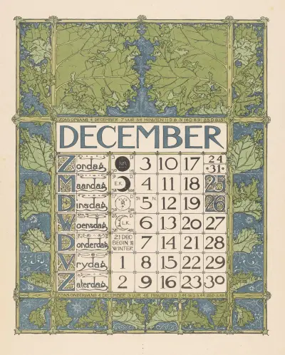 Kalenderblad voor december 1899 av Theo Nieuwenhuis