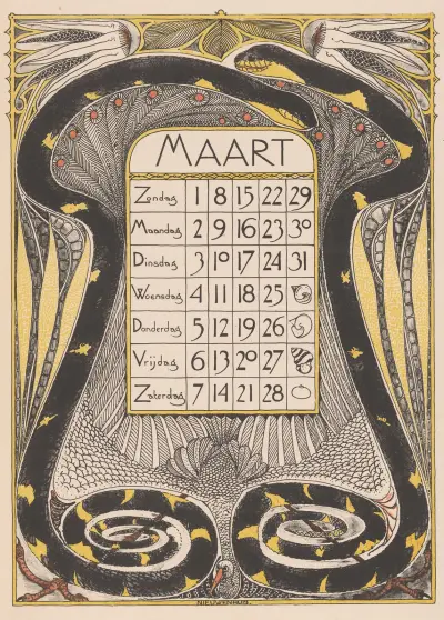 Kalendářní list na březen 1896, Theo Nieuwenhuis