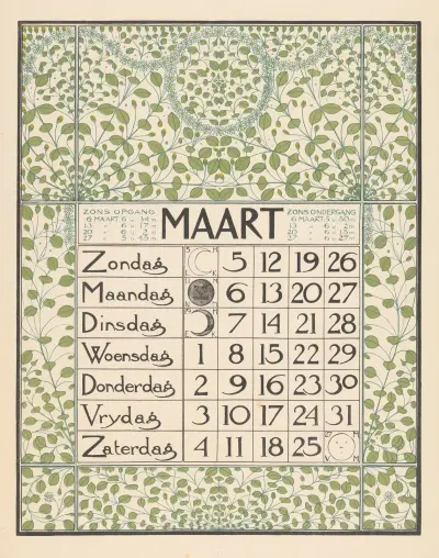 Kalenderblad voor maart 1899 av Theo Nieuwenhuis