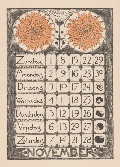 Kalendářní list na listopad 1896, Theo Nieuwenhuis