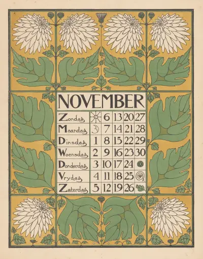 Kalenderblad voor november 1898 av Theo Nieuwenhuis