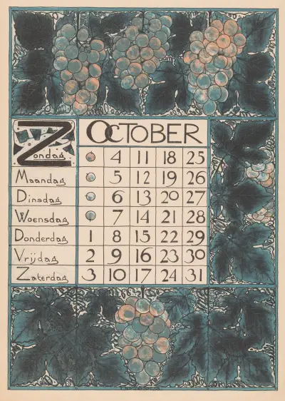 Kalendářní list na říjen 1896 – č. 1, Theo Nieuwenhuis