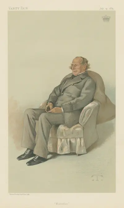Vanity Fair; Litterär sida; 'Waterloo', General The Earl of Albemarle, 4 juli 1883 av Théobald Chartran