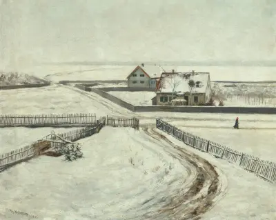 Häuser in einer Winterlandschaft von Theodor Kittelsen