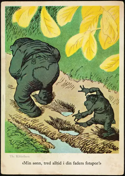 Mein Sohn, tritt immer in die Fußstapfen deines Vaters! von Theodor Kittelsen