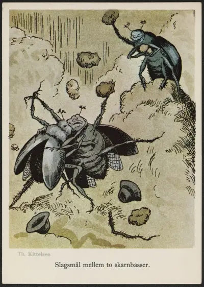 Slagsmål mellan två skalbaggar av Theodor Kittelsen