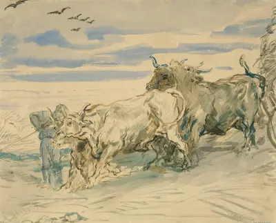 Drover with Oxen Pulling a Cart av Théodore Chassériau