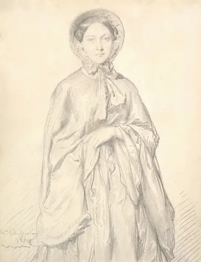 Portrait of a Young Woman Wearing a Cloak and Bonnet av Théodore Chassériau