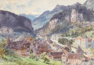 Utsikt över staden Feldkirch i Vorarlberg av Edward Theodore Compton