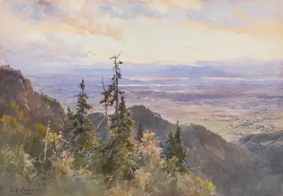 An der Benediktenwand (Blick auf Schlehdorf und den Kochelsee) (1875.) av Edward Theodore Compton